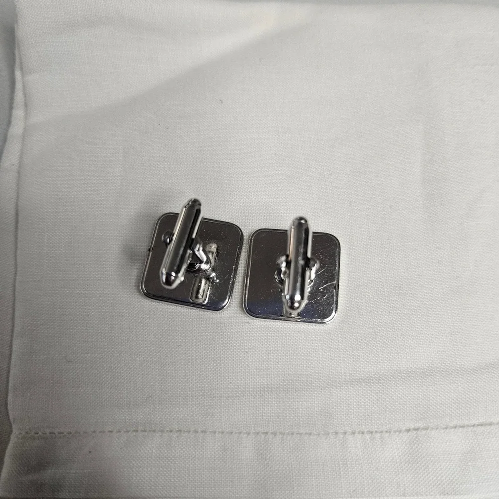 Vintage Silver Tone Starburst Cufflinks Mid Century Modern North Star Square